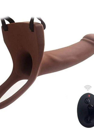 Aphrodisia Hollow Strap-On 17 cm İçi Boş Titreşimli Uzaktan Kumandalı Belden Bağlamalı Strap-on-Brown