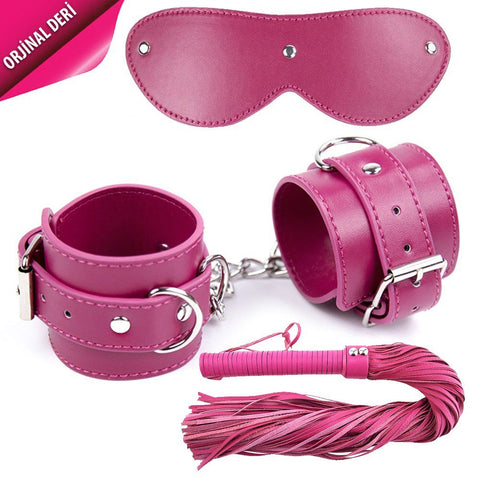 3'lü Ayarlanabilir Klipsli Fetiş Kelepçe Seti – Pembe