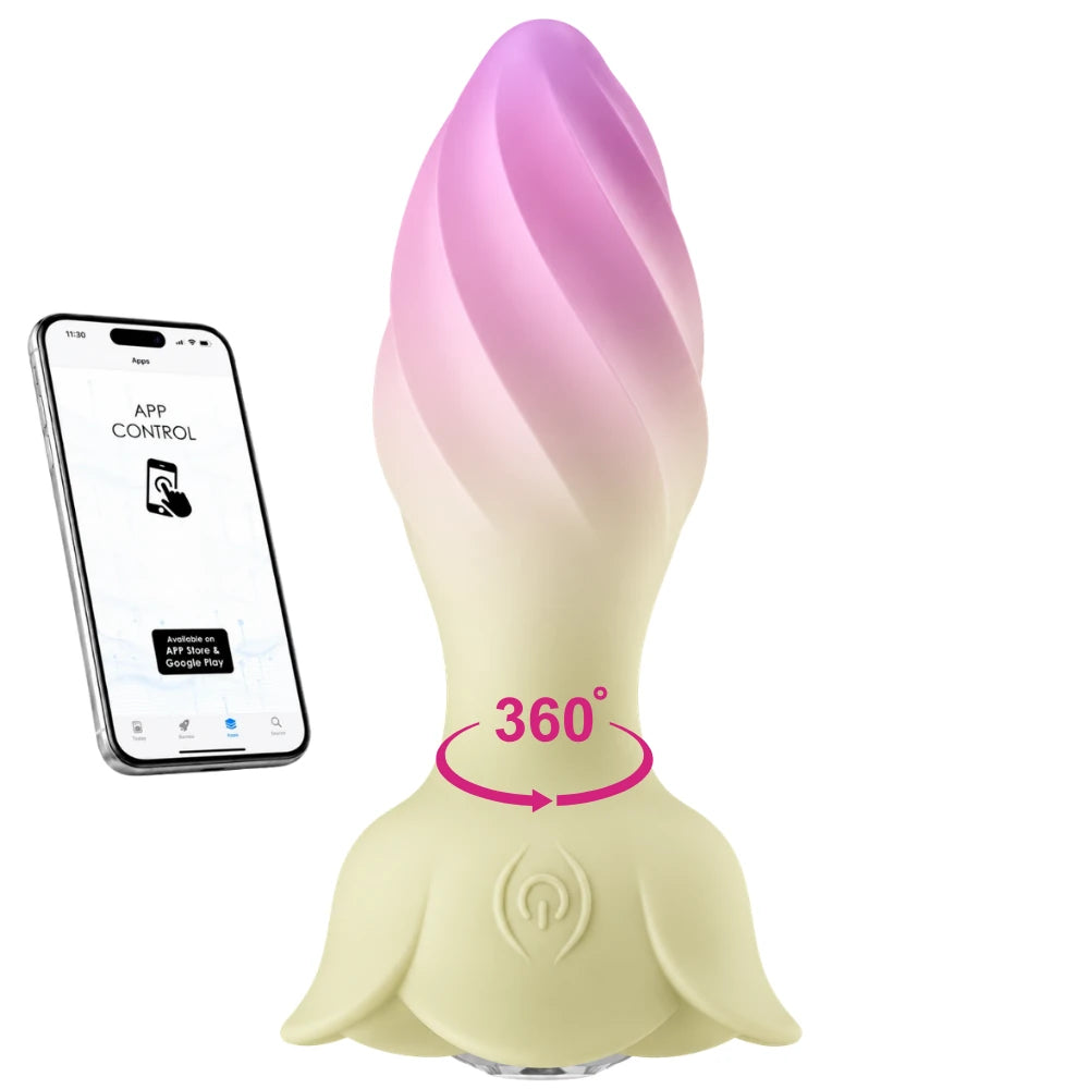 360° Dönen Başlıklı Çiçek Formlu Telefon Kontrollü Anal Vibratör