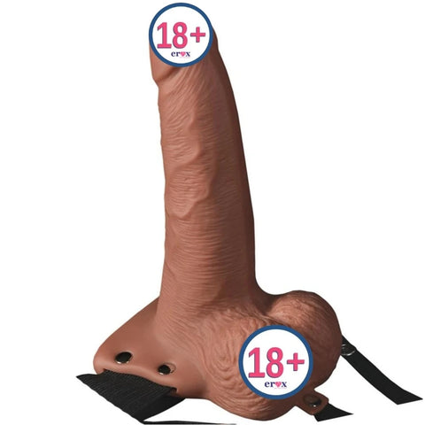 6 inç Testisten Kontrollü Titreşimli İçi Boş Strap-On