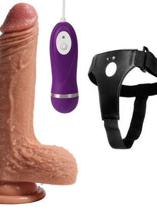 Shequ Crowley Dildo Series 18 cm Yumuşak Dokulu Belden Bağlamalı Titreşimli Realistik Penis SQ-WBD10009-V