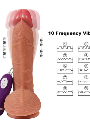 Shequ Dildo Series Buru Yumuşak Dokulu Çift Katmanlı Titreşimli 22 Cm Realistik Penis SQ-WBD10011-V
