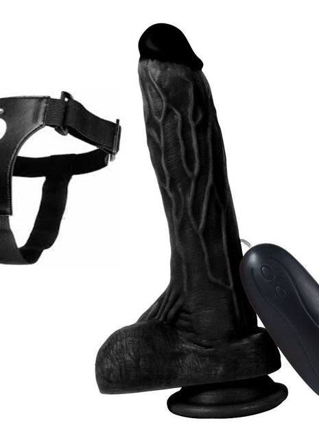 Xise Dildo Series Holy Dragon 20.5 cm Titreşimli Belden Bağlamalı Realistik Penis XS-WBC10007-V Black