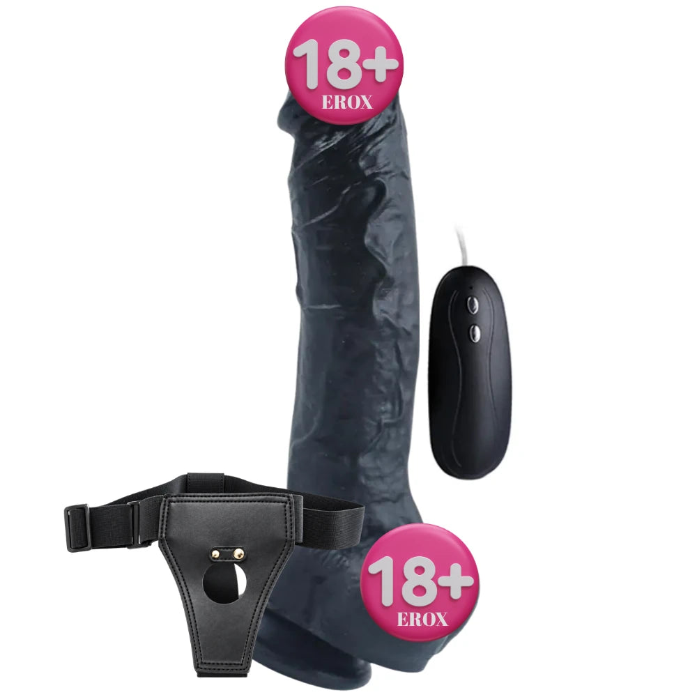 Adonis titreşimli strapon dildo siyah – görsel 1