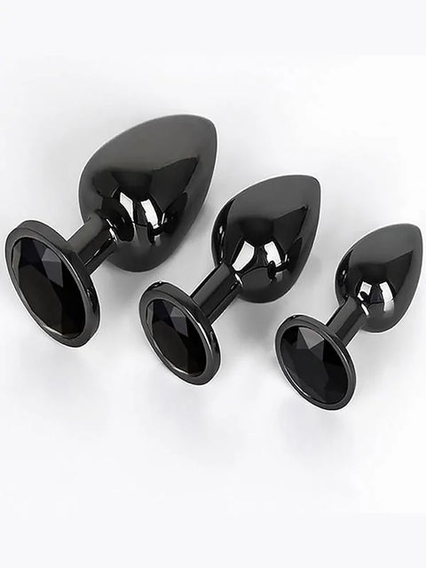 Alüminyum Anal Plug 3'lü Set, Küçük Orta Büyük – Siyah