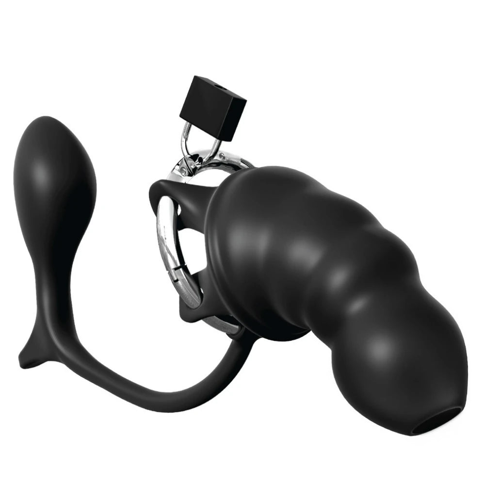 Ass-Gasm Cock Blocker Anal Plug'lı Silikon Penis Kafesi – Siyah