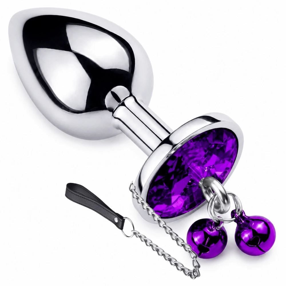 Asslock Zilli ve Tasmalı Taşlı Metal Anal Plug – Orta Boy