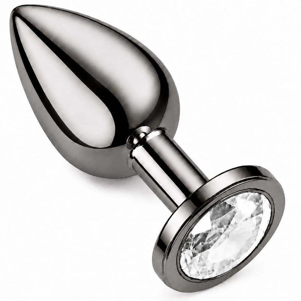 Beyaz Taşlı Gri Çelik Lüks Anal Plug – Small