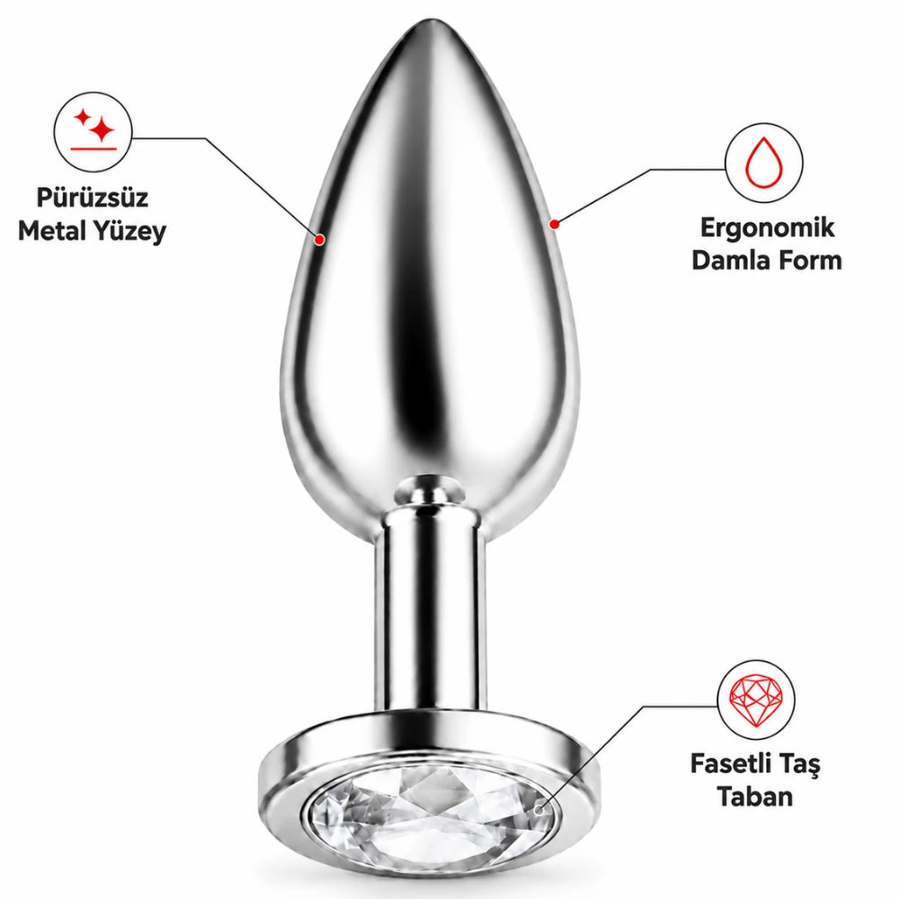 Beyaz taşlı büyük metal anal plug – görsel 4