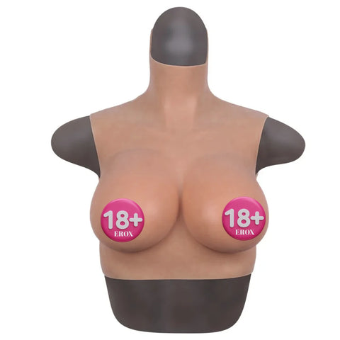 Boğazlı Realistik Giyilebilir Göğüs Bodysuit – Omuz Kapamalı