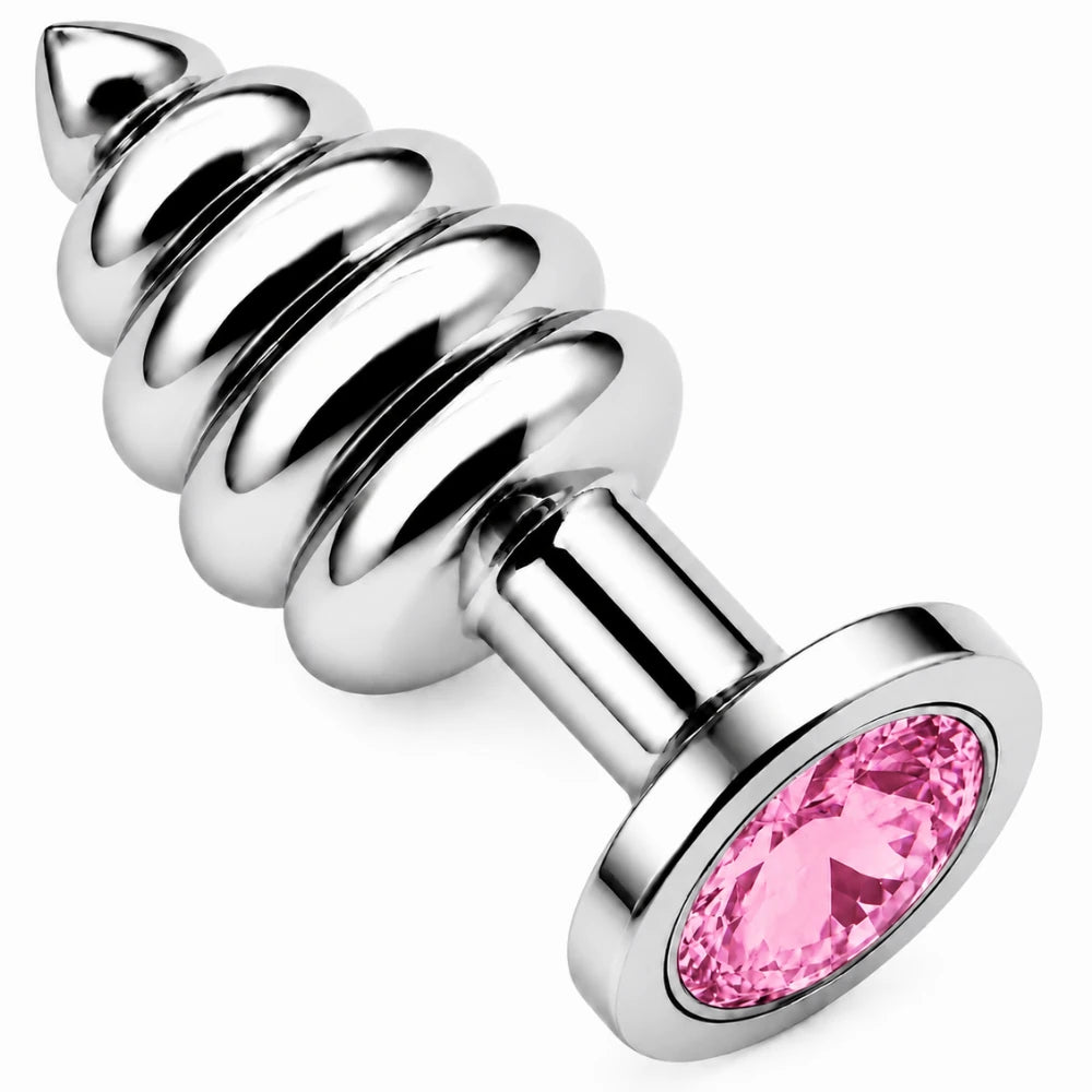 Boğumlu Metal Anal Plug Pembe Mücevher Taşlı – Small