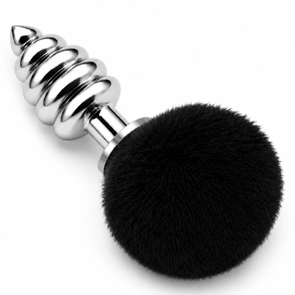 Boğumlu Peluş Detaylı Taşlı Çelik Anal Plug – Siyah