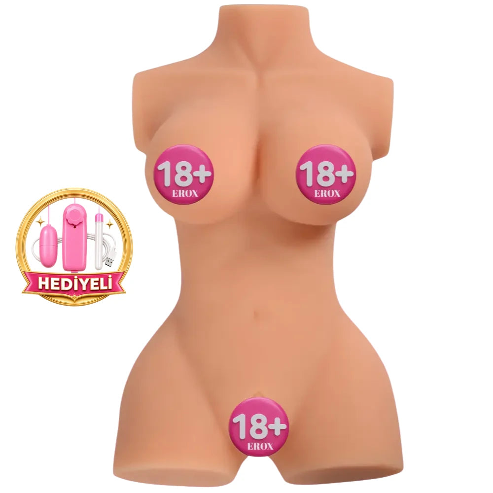 Busty Lady Büyük Göğüslü Yarım Vücut Mastürbatör, Isıtıcı ve Vibratör Dahil