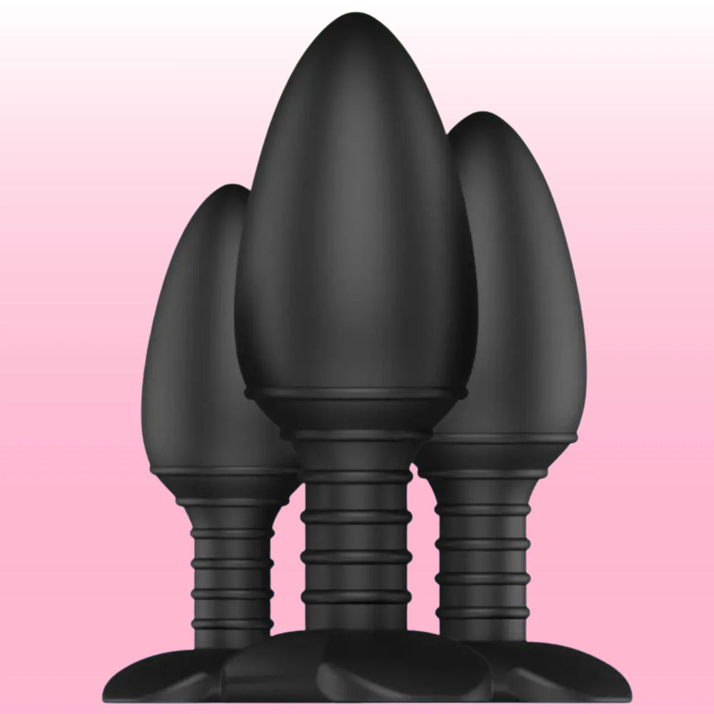 Butt Plug Trio Kabarık Dokulu 3 Boy Silikon Anal Plug