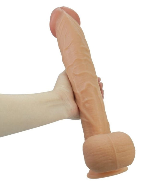 Büyük Boy Damarlı Dildo 34 cm – Sıvı Silikon, Ten Rengi