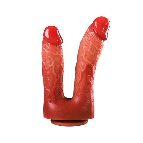 Çift Başlı Realistik Vakum Tabanlı Dildo – Kırmızı Tonlar 21,5 cm