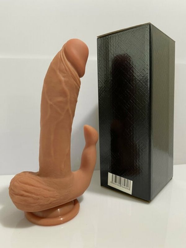 Çift Katmanlı Klitoris Uyarıcılı Premium Dildo – 21,5 cm