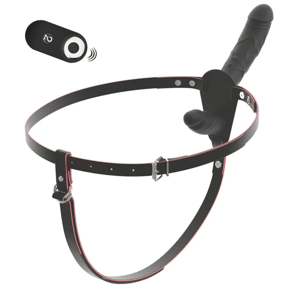 Çift Motorlu Uzaktan Kumandalı Şarjlı Strap-On Vibratör – Siyah Tanga