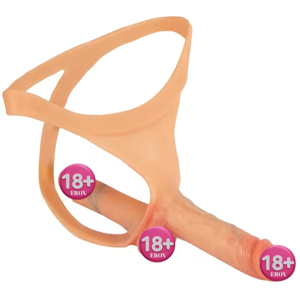 Çift Penisli Sıvı Silikon Strap-On Tanga – Ten Rengi