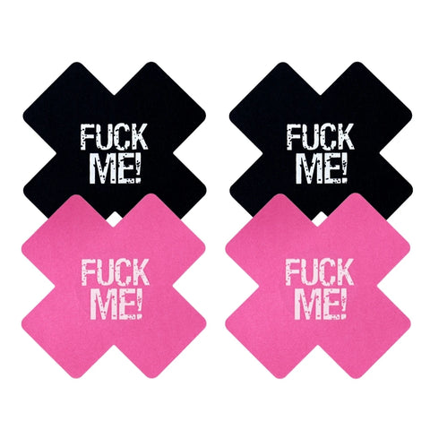 Cross Pattern Fuck Me Yazılı Saten Göğüs Ucu Bandı – 2 Çift