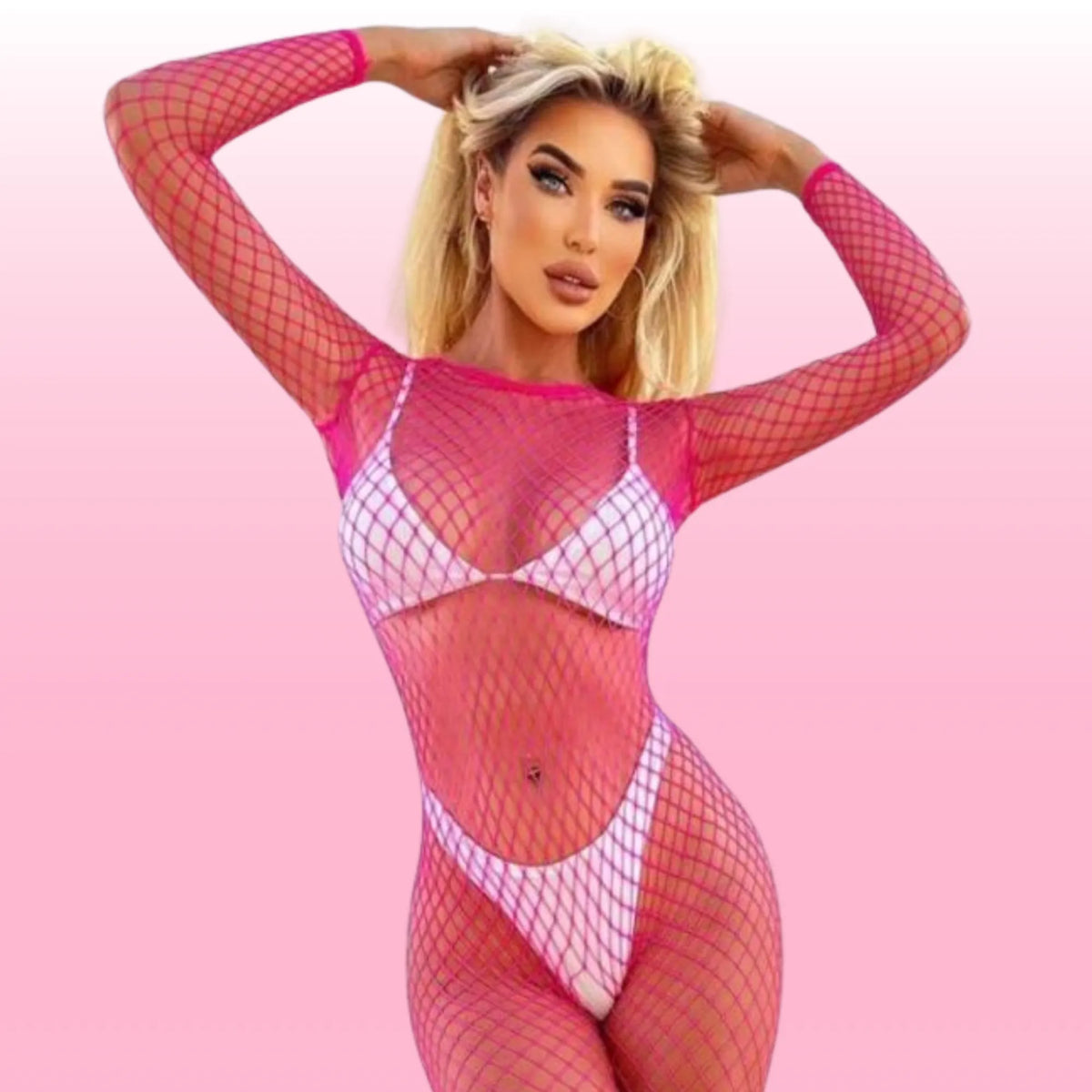pembe dantel detaylı vücut çorabı – görsel 1