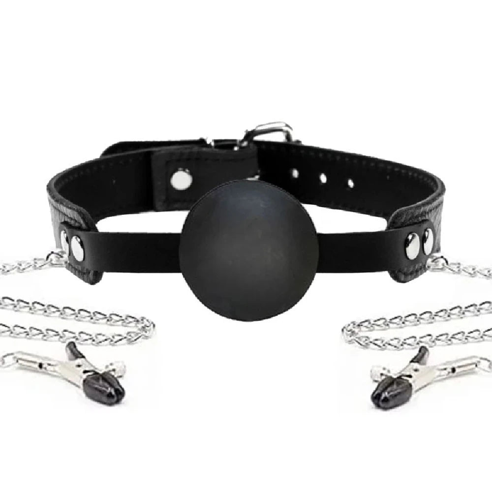 Deluxe Ball Gag ve Zincirli Göğüs Ucu Kelepçesi Seti