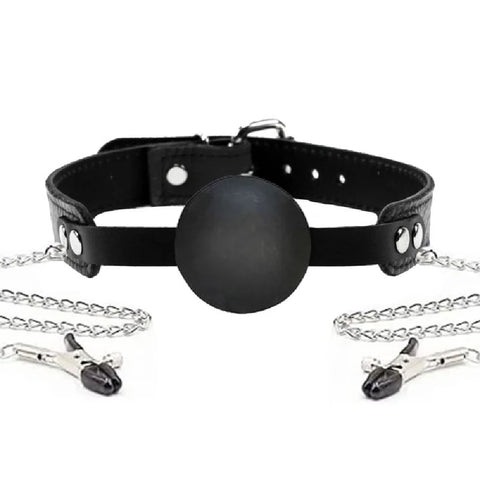 Deluxe Ball Gag ve Zincirli Göğüs Ucu Kelepçesi Seti