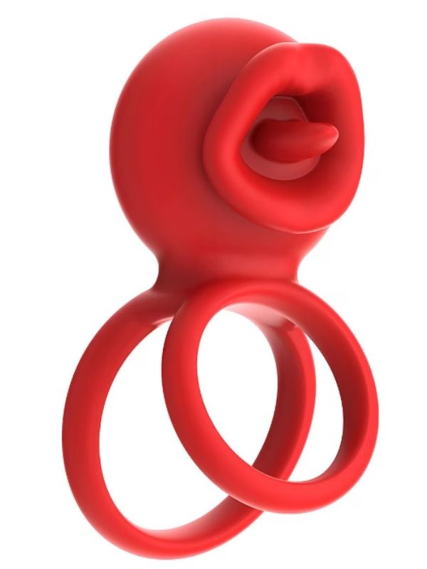 Dilli Çift Halkalı Titreşimli Penis Halkası – 10 Mod, Kırmızı