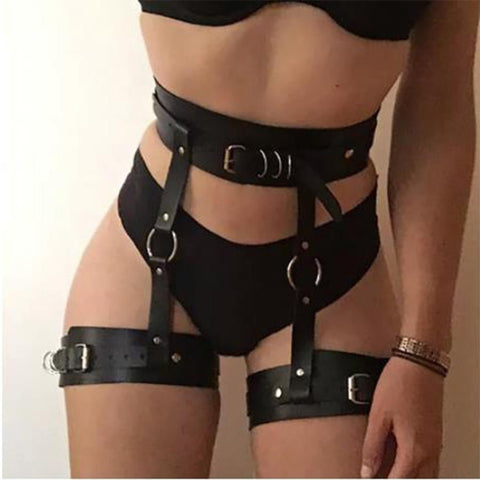 Dominant Touch Suni Deri Bel ve Bacak Harness Takımı – Ayarlanabilir