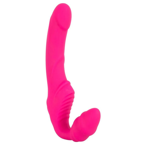 Double 2 Titreşimli Oluklu Askısız Strap-On – Ten Rengi