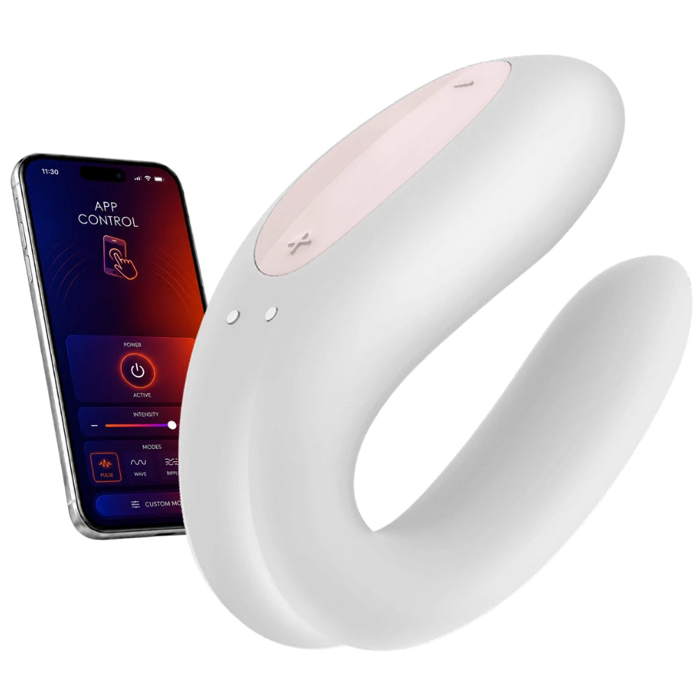 Double Joy Uygulama Uyumlu Şarjlı Çiftler İçin Vibratör – Beyaz