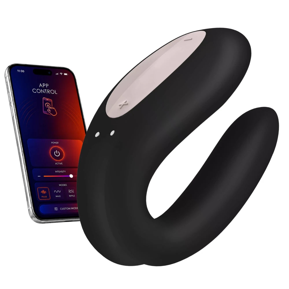 Double Joy Uygulama Uyumlu Şarjlı Çiftler İçin Vibratör – Siyah