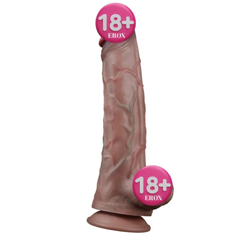 Dual Layered Cock 29,5 cm Vantuzlu Platin Silikon Realistik Penis