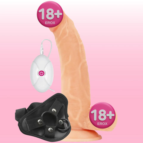 Easy Strapon 8,5 inç Titreşimli Penis ve Koşum Takımı Seti
