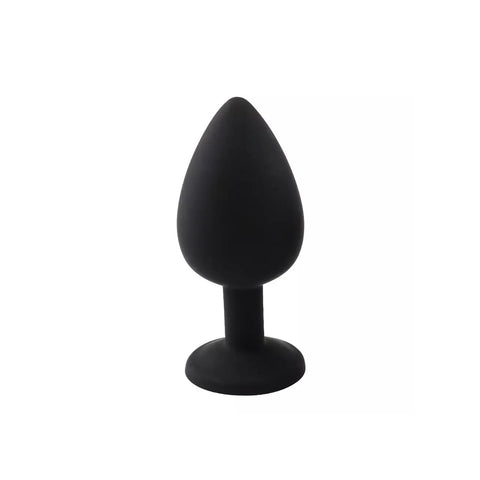 Elmas Taşlı Silikon Kaplı Metal Anal Plug – Orta Boy – Siyah
