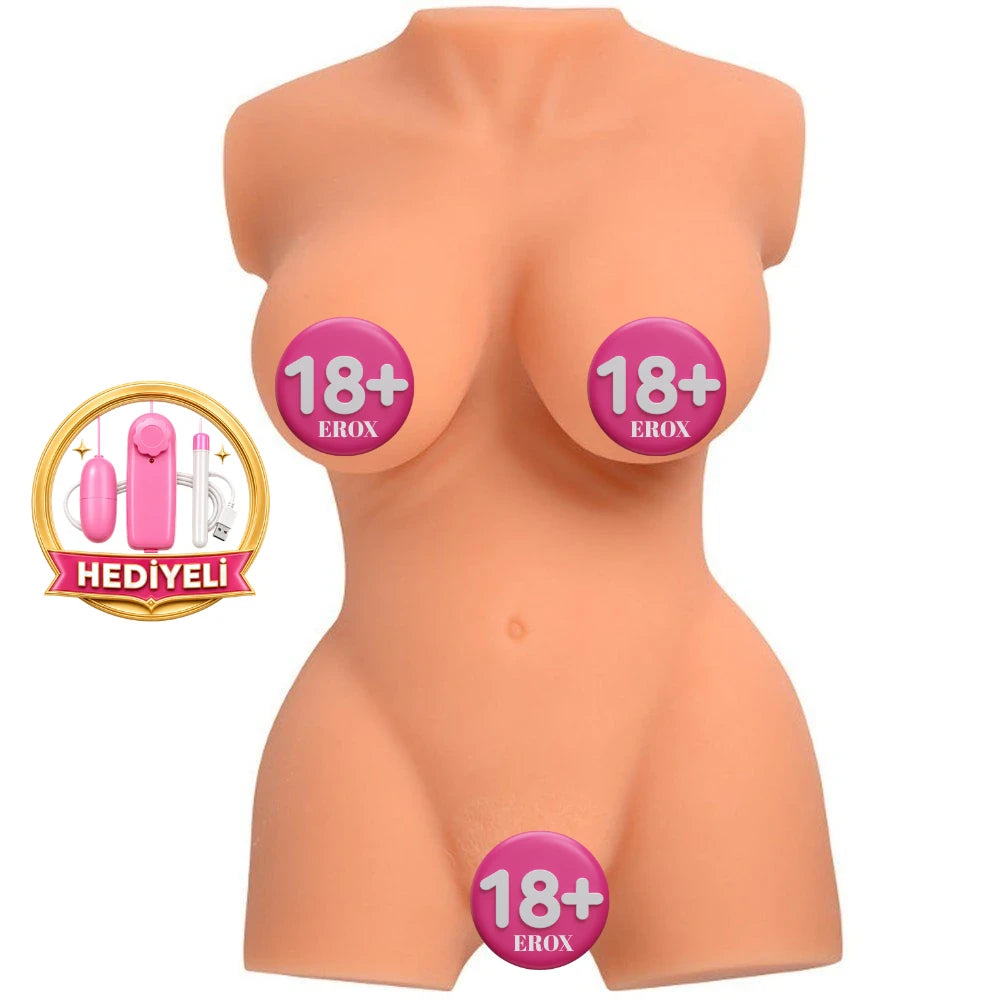 Emma Büyük Göğüslü Yarım Vücut Mastürbatör, Mini Vibratör ve Isıtıcı Dahil