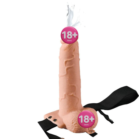Fışkırtma Özellikli İçi Boş Realistik Strap-On 9 inç – Vanilya