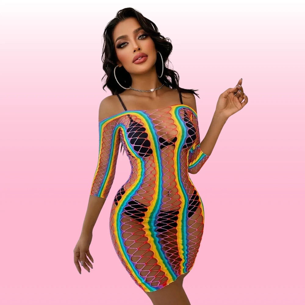 Gökkuşağı Renkli Bodysuit Seksi Gecelik
