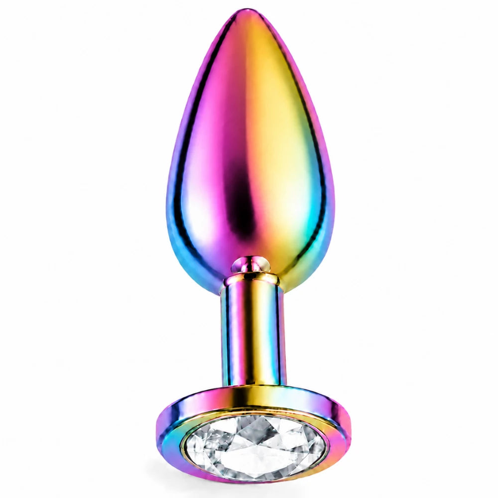 beyaz taşlı gökkuşağı metal anal plug medium – görsel 2