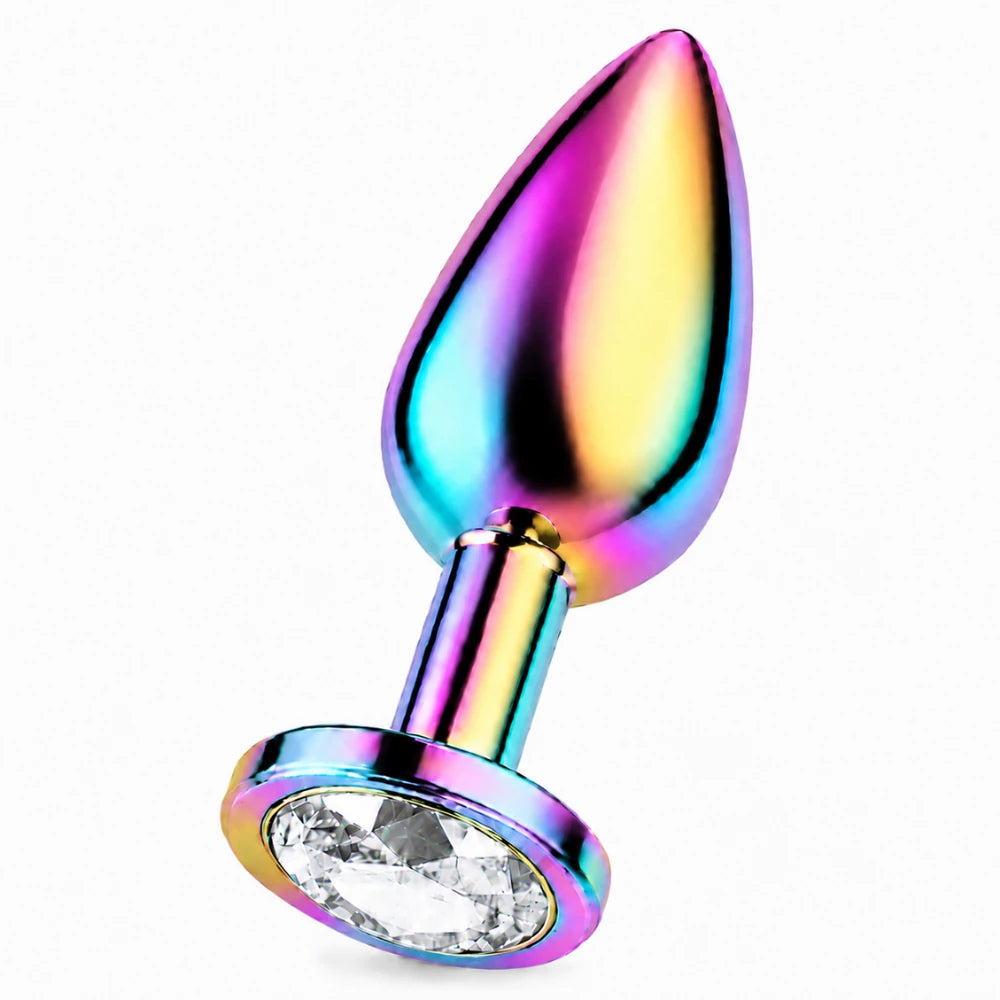 beyaz taşlı gökkuşağı metal anal plug medium – görsel 3