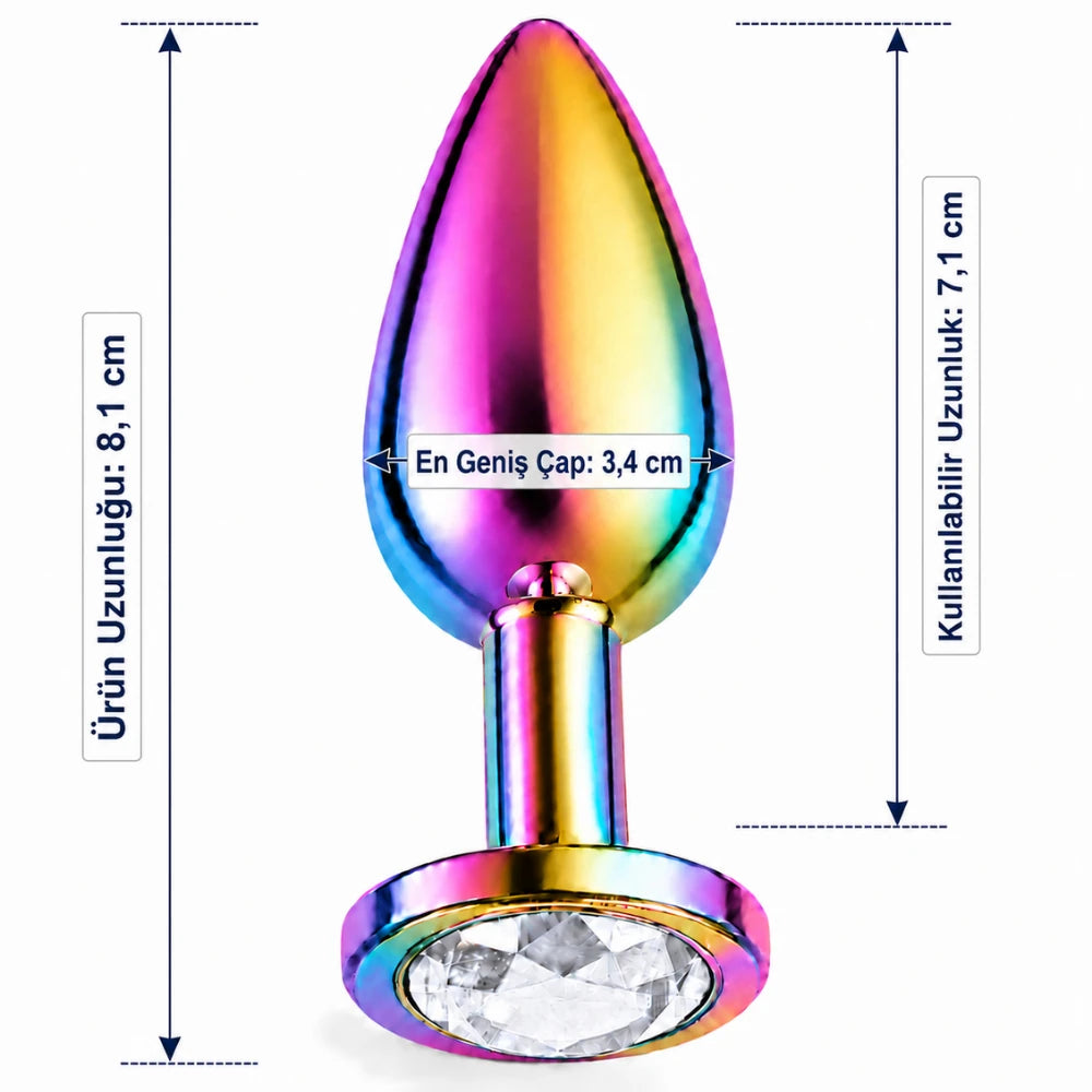 beyaz taşlı gökkuşağı metal anal plug medium – görsel 4