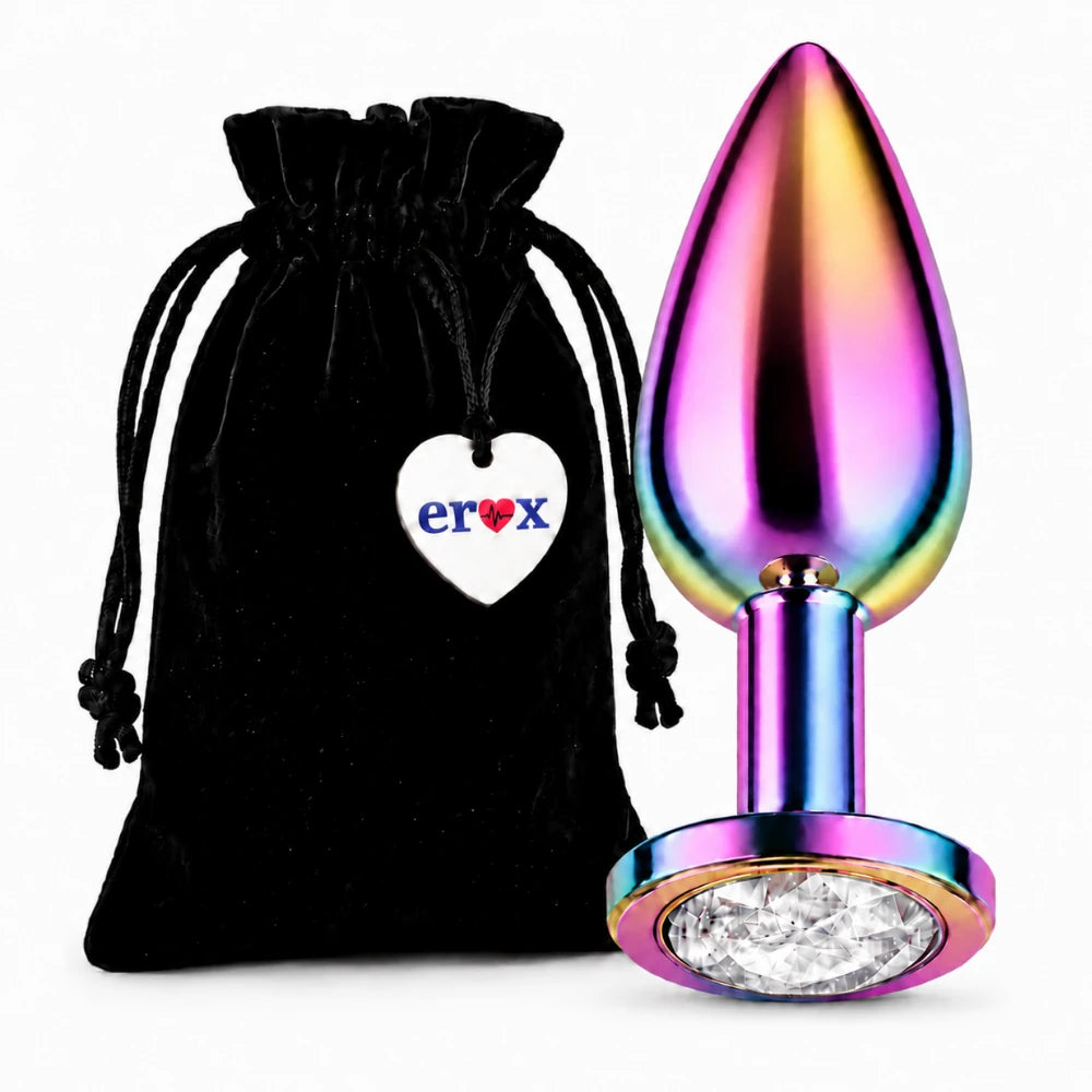 beyaz taşlı gökkuşağı metal anal plug medium – görsel 5