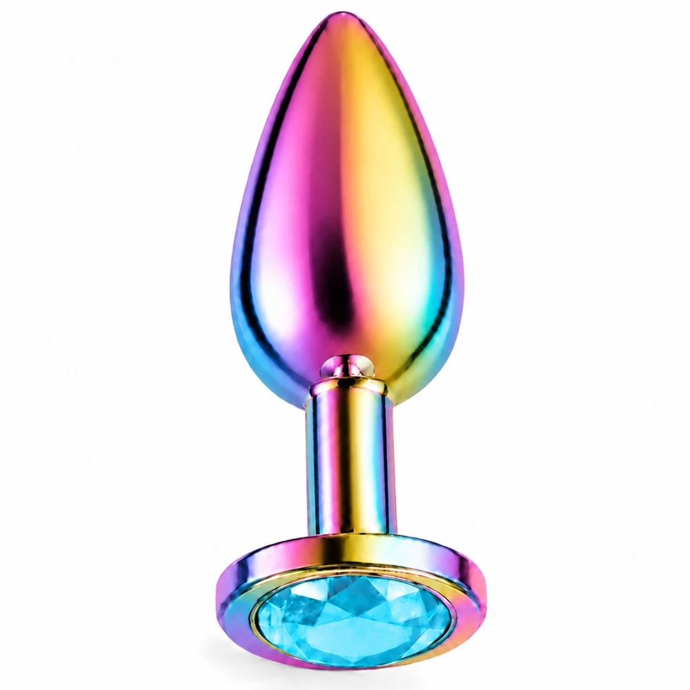mavi taşlı gökkuşağı metal anal plug medium – görsel 2