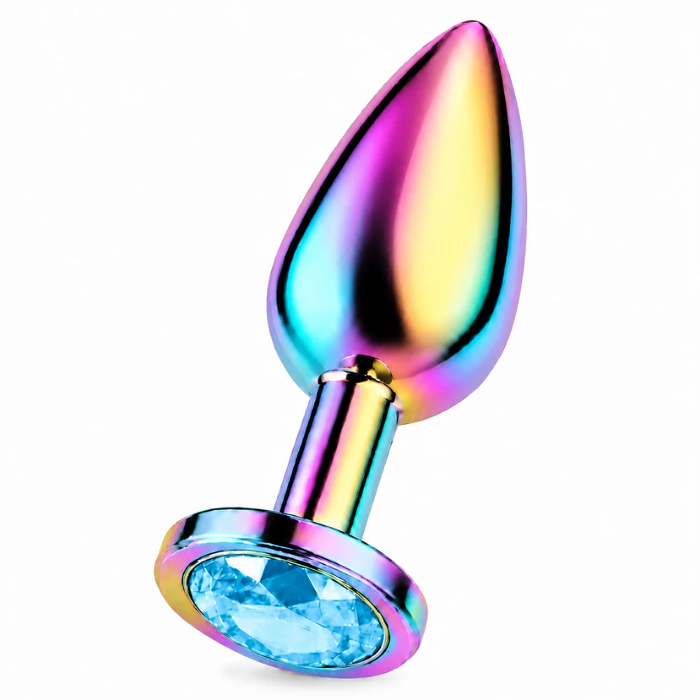 mavi taşlı gökkuşağı metal anal plug medium – görsel 3