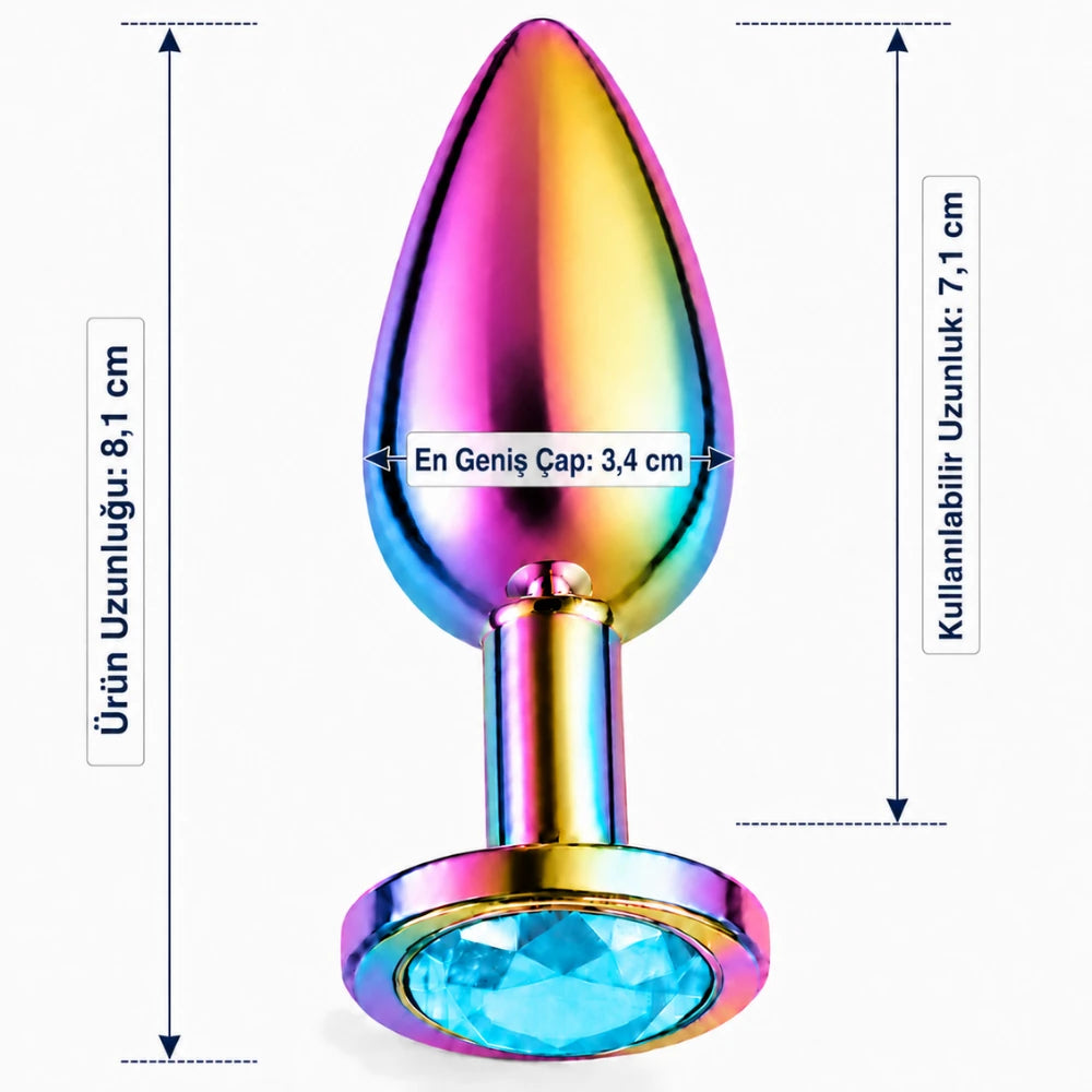 mavi taşlı gökkuşağı metal anal plug medium – görsel 4