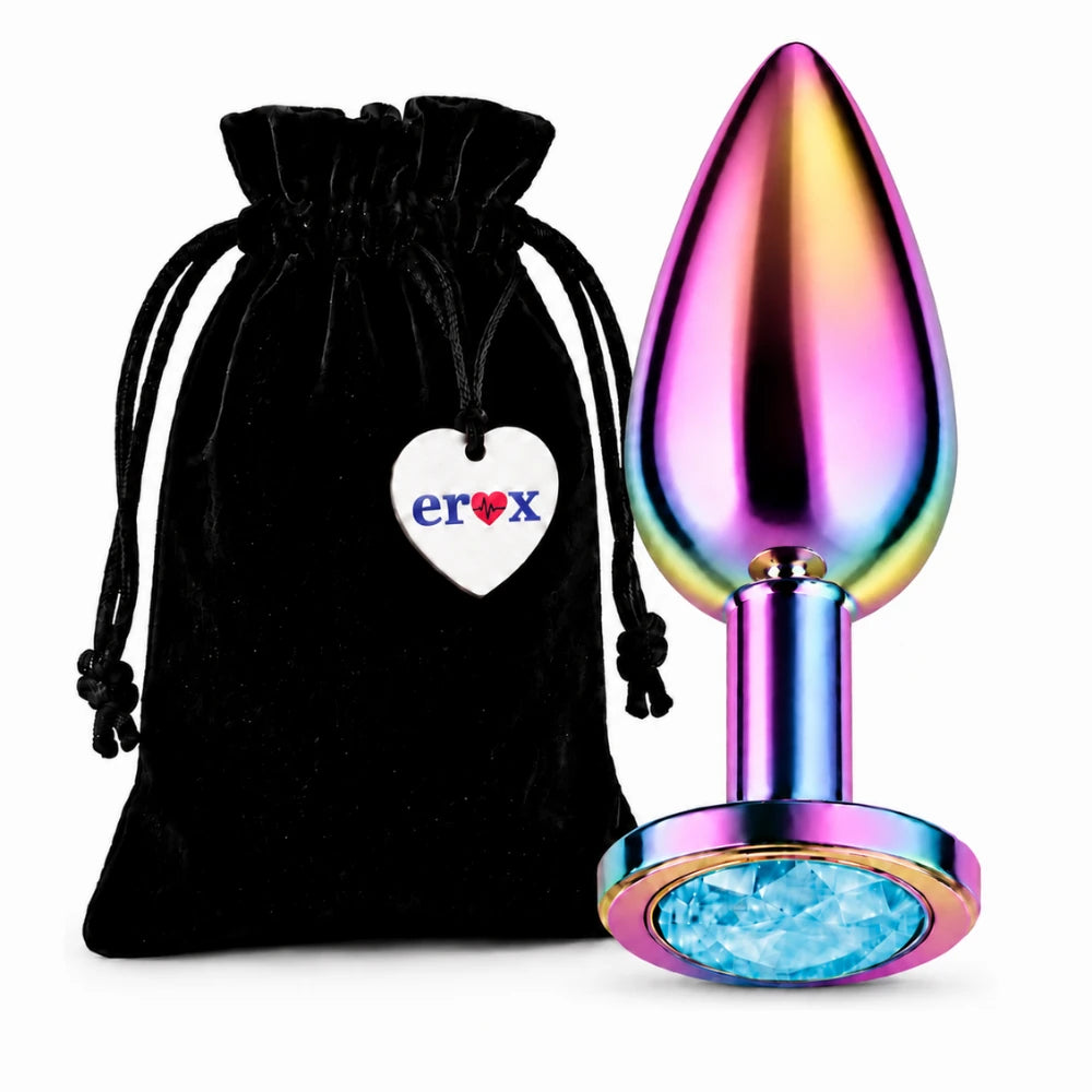 mavi taşlı gökkuşağı metal anal plug medium – görsel 5