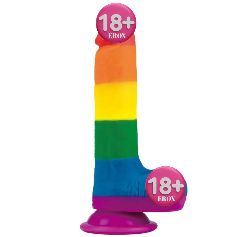 Gökkuşağı Renkli Platin Silikon Realistik Dildo 19,5 cm