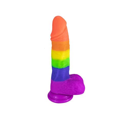 Gökkuşağı Renkli Vakum Tabanlı Silikon Dildo 19 cm – Su Geçirmez