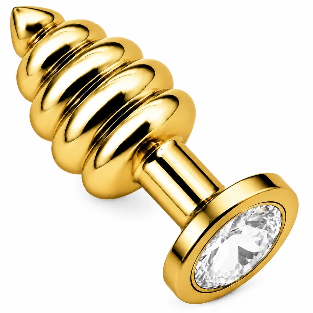 Gold Boğumlu Metal Anal Plug, Beyaz Taşlı – Small