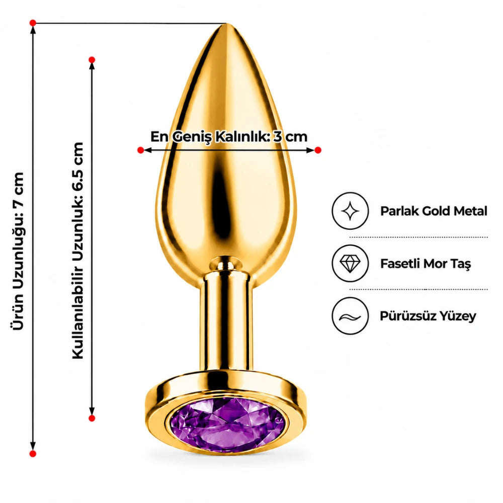 mor taşlı gold anal plug small – görsel 4